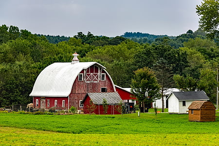 red barn under cloudy sky thumbnail