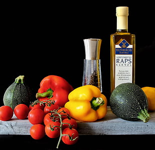 assorted fruits near two bottles thumbnail