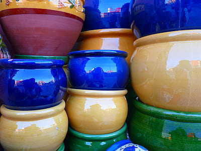 blue, yellow, and green ceramic pot lot thumbnail