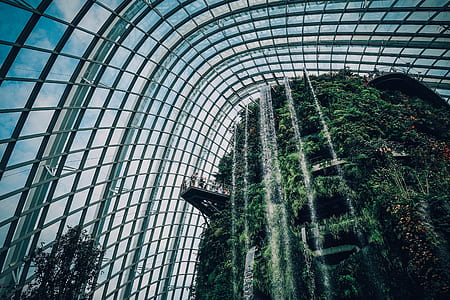 waterfalls inside glass building thumbnail