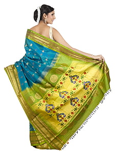women's green and blue floral sari dress thumbnail
