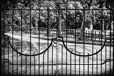 grayscale photo of metal gate thumbnail