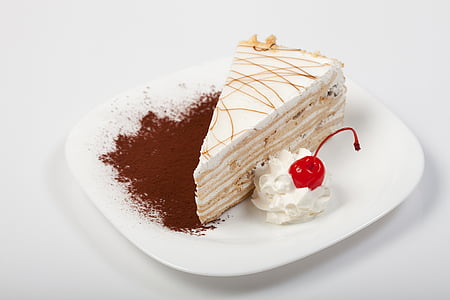 sliced cake with cherry on saucer thumbnail