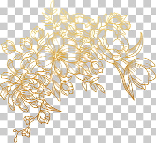 Euclidean Flower, painted golden flowers, brown floral illustration PNG clipart