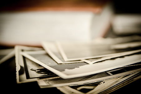 grayscale photos beside thick book thumbnail