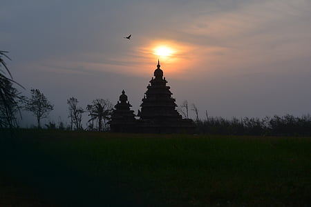 silhouette of temple under cloudy sky thumbnail