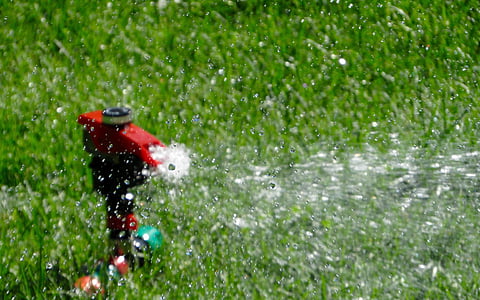 red water sprinkler emitting water thumbnail