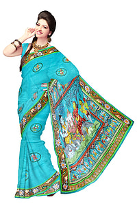 women's blue and multicolored floral sari illustration thumbnail