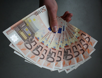 person holding fan of 50 Euro banknotes thumbnail