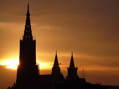 silhouette of cathedral at sunset thumbnail