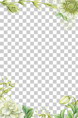 Painting Flower, Green hand-painted flower borders, white petaled flowers illustration PNG clipart
