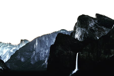 aerial photography of waterfalls with mountain ranges thumbnail