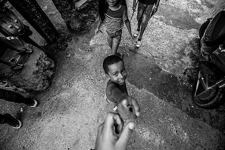 grayscale photo of boy thumbnail