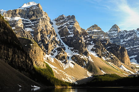 snowy mountain near body of water thumbnail