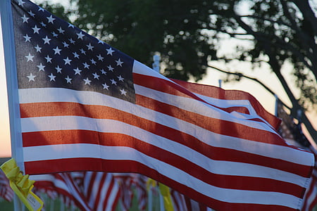 shallow focus photography of flag of USA hanged on pole thumbnail