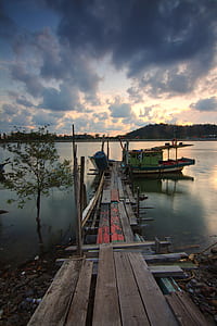 landscape, sunset, water, boat thumbnail