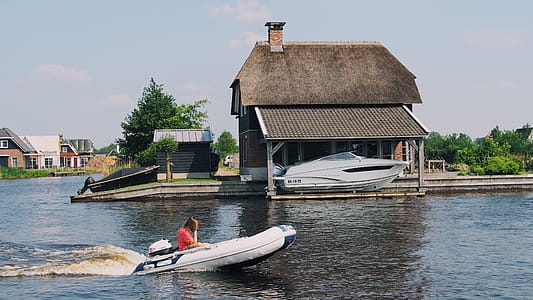 Person on White Inflatable Speed Boat thumbnail