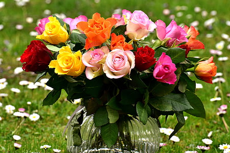 red, yellow, pink, and white rose bouquet thumbnail