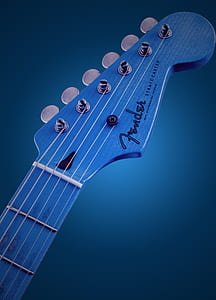 blue Fender Stratocaster electric guitar headstock thumbnail