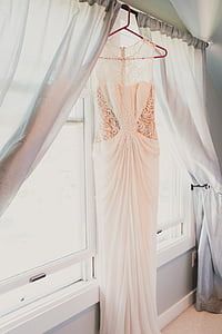 women's peach and white sheer illusion sleeveless sweetheart necklace gown thumbnail