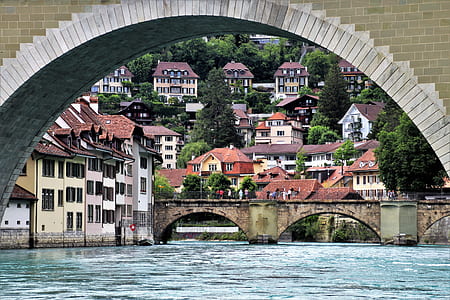 photo of houses near bridge on body of water thumbnail
