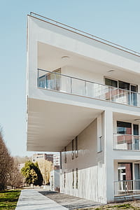 white concrete 3-storey house under clear sky thumbnail
