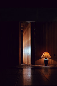 black ceramic table lamp with brown shade thumbnail