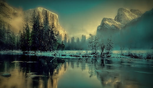 landscape photography of river and mountain at daytime thumbnail