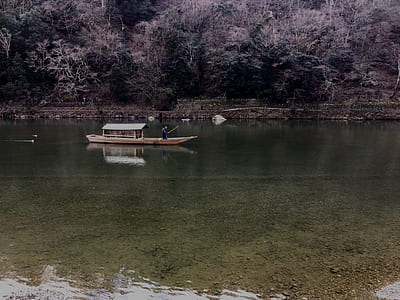 boat with roof on still water thumbnail