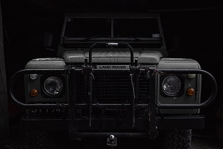 grayscale photography of Land Rover Defender SUV thumbnail