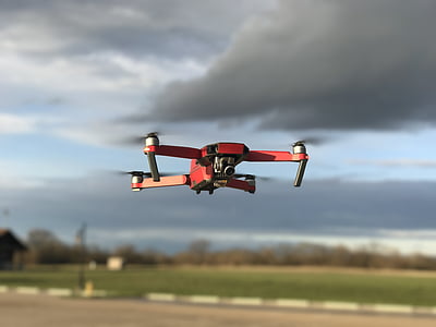 red quadcopter drone on air thumbnail