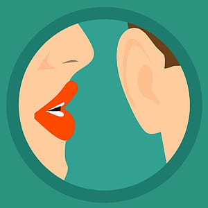 Illustration of woman whispering in a person's ear. thumbnail