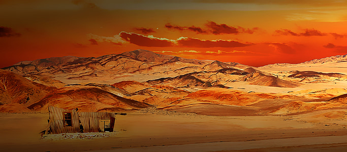 desert during orange sunset painting thumbnail