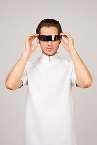 Man Wearing White Turtle-neck T-shirt thumbnail