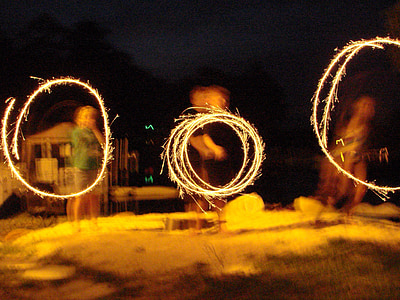 steel wool photography of people at night thumbnail