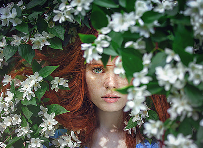woman laying on field of white petaled flowers thumbnail