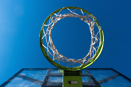green basketball ring in worms eye photography thumbnail