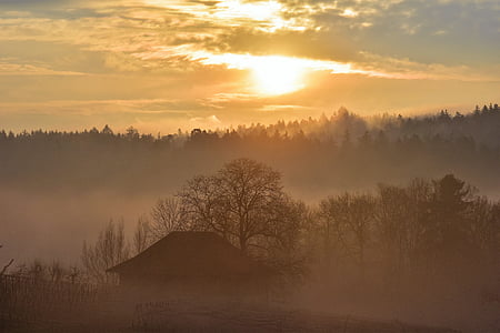 silhouette of house during sunset thumbnail