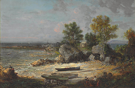 two boats on shore near house thumbnail