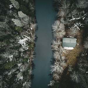 aerial photo of house beside river thumbnail