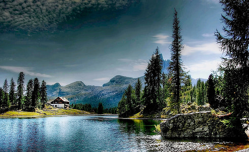 body of water near green leaf trees landscape photography thumbnail