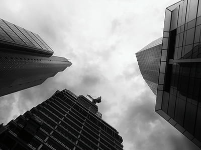 black-and-white, city, sky, clouds thumbnail