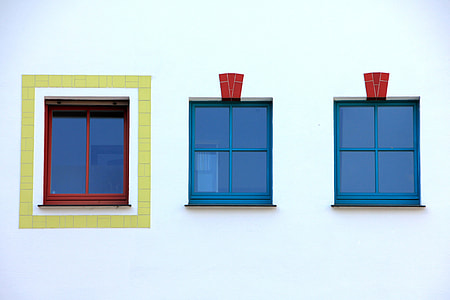 red and two blue sash windows thumbnail