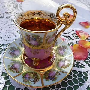 gray-white-and-pink ceramic teacup and saucer thumbnail