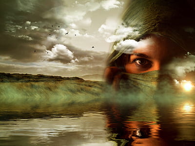 woman covering face with headdress thumbnail