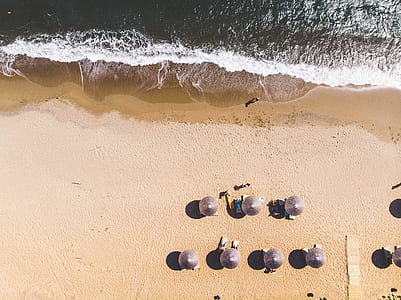 several brown cottage in seashore at daytime thumbnail