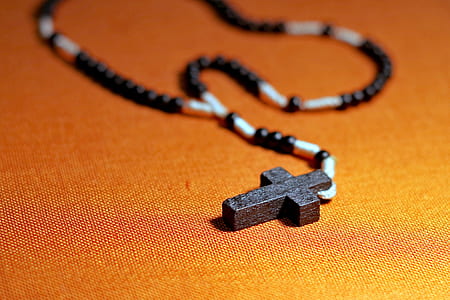 beaded black chain necklace with cross pendant thumbnail