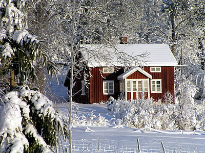 red and white house surrounded by snow thumbnail