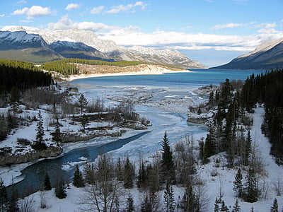 lake between mountain cover with snow thumbnail