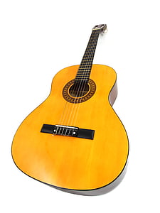 yellow classical guitar on white board thumbnail